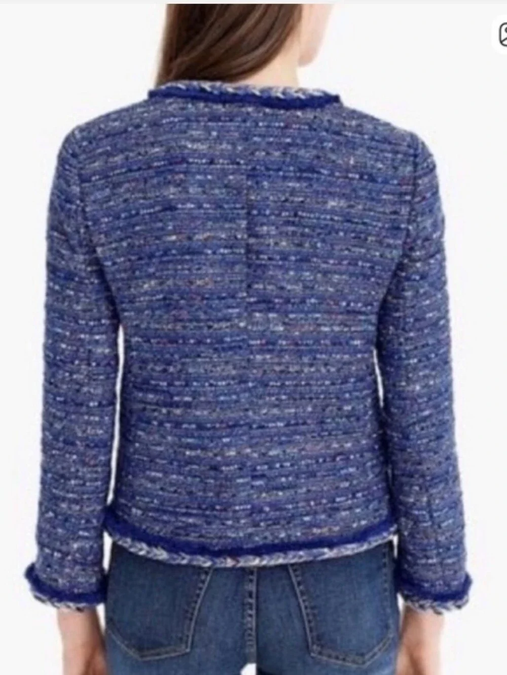 J.Crew Cropped Bouclé Jacket in Vibrant Blue Tweed